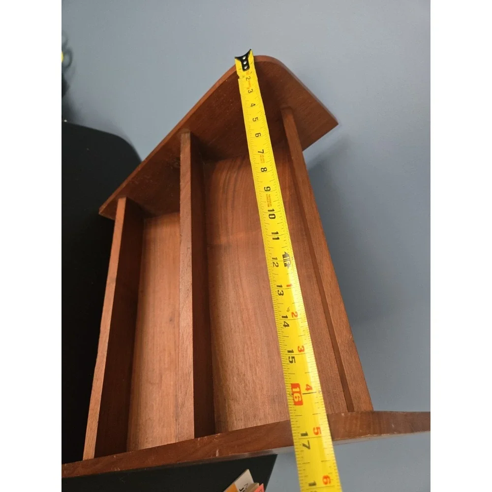 Vintage Solid Walnut 2 Shelf Bookshelf Angled Stand Rack 17